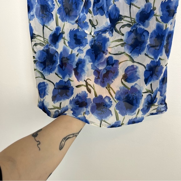 VTG Jaclyn Smith Blue White Floral Two Piece Set Sheer Top Midi Skirt sz Large - Picture 8 of 13